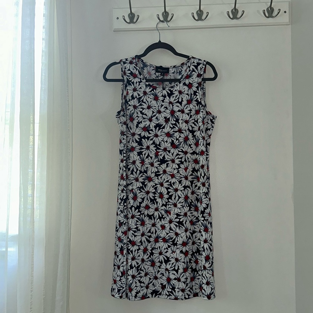 Red and blue sunflower dress